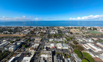 Aerial View of Carlsbad Village and Pacific Ocean Coastline in San Diego © Oak City Drone
