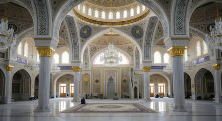 Obraz premium Luxurious mosque interior with detailed geometric patterns