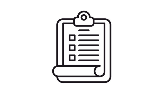 Clipboard with checklist vector icon illustration. Black line art symbol of a task list, survey, or to-do list with checkboxes and lines on a white background. Minimalist graphic design for business