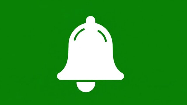 2D notification bell icon gently shaking with subtle motion animation, minimal flat vector style, centered composition, isolated object only, no text no logo, chroma key green screen background