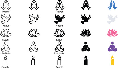 Obraz premium Vector icons depicting the legal system. Scales of justice, gavels, law books, contracts, and court buildings in various styles for legal graphics