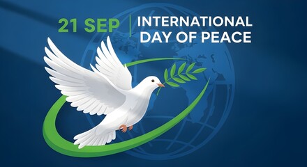 Fototapeta premium International day of peace celebration with doves and world map illustration