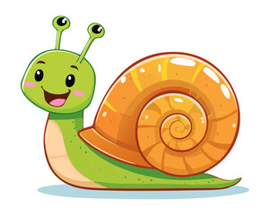 Cute snail with a big yellow shell crawling on a green leaf for spring garden theme and slow and steady wins the race concept