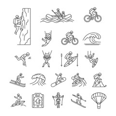 Fototapeta premium Extreme outdoor adventure sport line icons