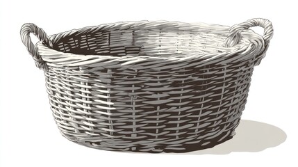 Obraz premium Woven basket illustration with handles isolated on white background