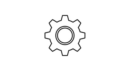 Fototapeta premium Single black outline gear icon representing mechanical engineering, settings, options, or industrial manufacturing on white background.