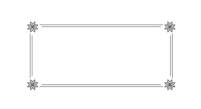 Elegant rectangular border frame featuring decorative floral corners and thin double lines on white background for invitations and cards.