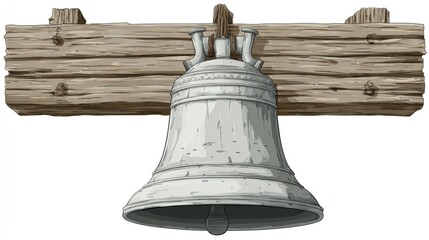Obraz premium Historical bell illustration antique metal object with wooden beam support