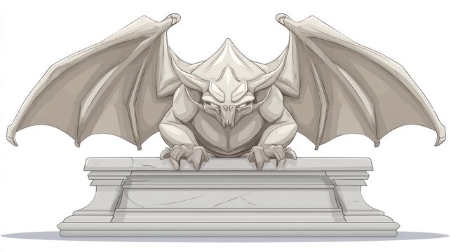 Stone gargoyle sculpture with outstretched wings isolated on white background