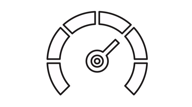 Black outline vector icon of a speedometer or performance gauge with a needle indicator, symbolizing speed, efficiency, and measurement for web, app, and graphic design projects.