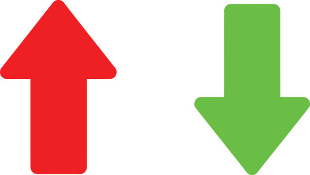 A vibrant red arrow pointing upwards next to a bright green arrow pointing towards the downward Vector