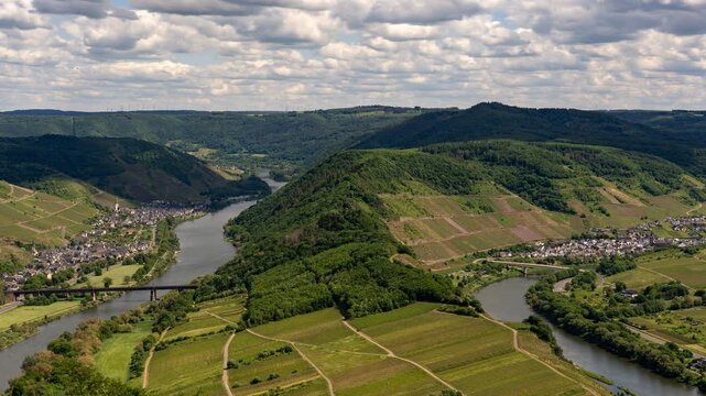 Aerial View of Moselschleife River Loop with Vineyards, Rhineland-Palatinate