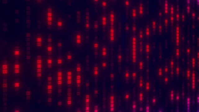 Abstract Digital Background Featuring Glowing Red Binary Code Numbers Zero And ONE In A Structured Grid Pattern. Futuristic Technology Concept For Data Processing, Computer Hacking, And Cybersecurity 