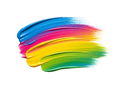 Multicolor paint smear in blue pink yellow and green on white