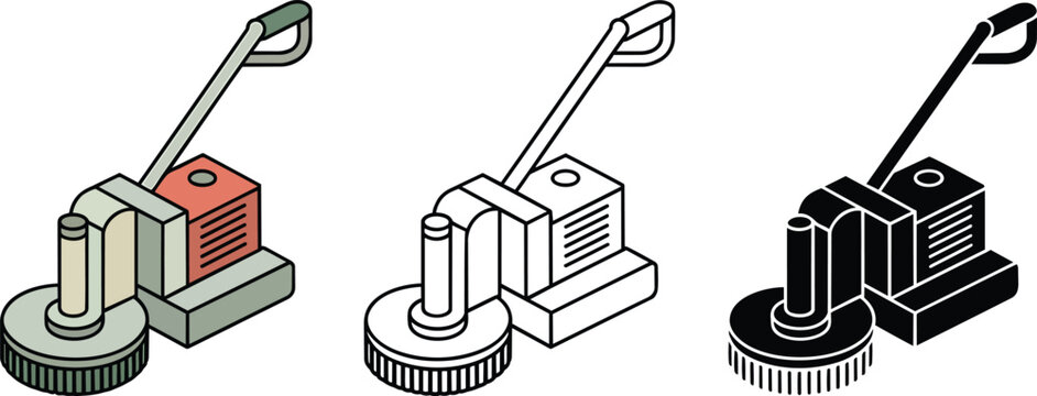 Floor polisher silhouette & Outline and illustration set isolated on transparent background