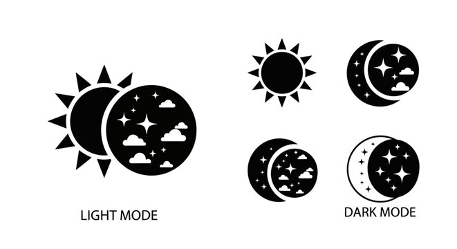Black icons of sun and moon.