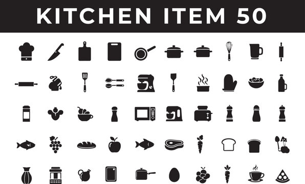 Kitchen Essentials &ndash; Fruits, Vegetables, Knives and Cooking Items Collection
