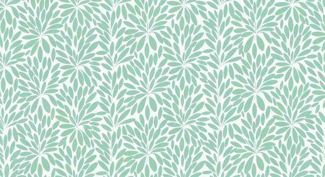 Seamless floral pattern with mint green leafy motifs repeating on a clean white background