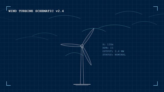 Rotating Wind Turbine Technical Blueprint Schematic v2