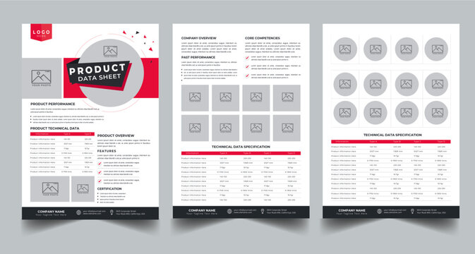 Product Data Sheet Flyer Template. Technical Data Sheet . Product Catalog Three Page Design Layout Concept