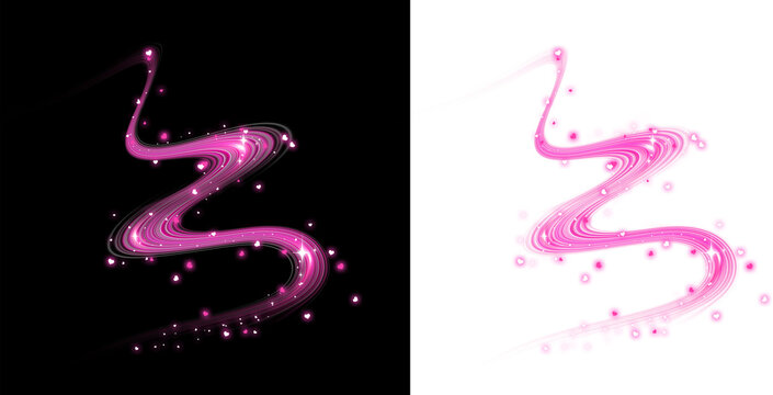 Abstract Pink Glittering Wave Trail Motion Effect Isolated on Split Black and White Background for Creative Digital Graphic Design