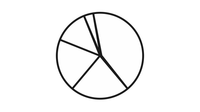 Minimalist black outline pie chart vector icon. Circular diagram illustration with segments for data visualization, business statistics, financial reporting, and analytics. Scalable graphic symbol.