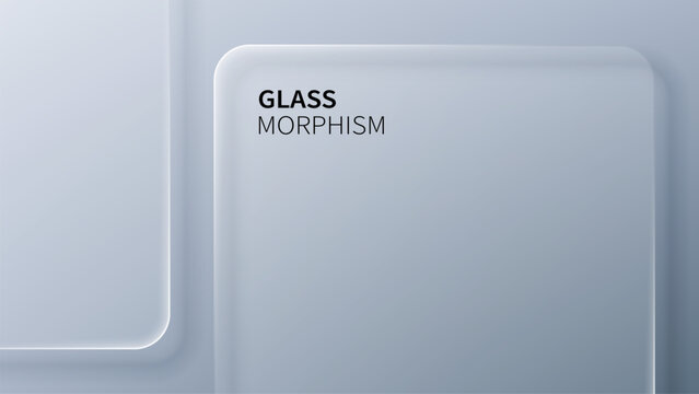 Liquid glass morphism background with transparent frosted rectangular shape. Modern UI design element with soft blurry effect. Digital interface wallpaper for web and mobile application.