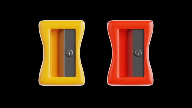 Rotating red and yellow pencil sharpeners on black background