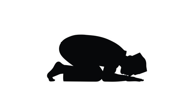 Silhouette of a person kneeling in a posture of prayer or supplication