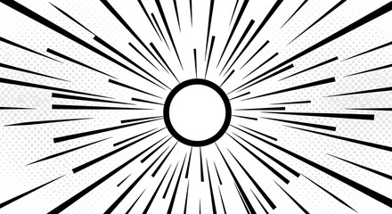 Naklejka premium And comic book speed lines radiating from a central circular frame manga effect