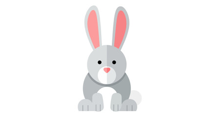 Fototapeta premium Cartoon rabbit illustration sitting upright with pink ears and nose on white background