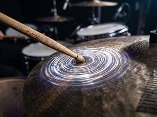 Obraz premium Drummer Striking Cymbal with Golden Digital Energy Splash