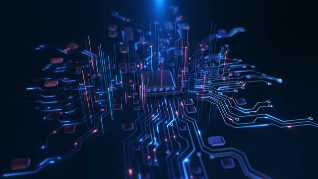 Electronics and Engineering artificial intelligence network Ai line circuit chip technology Data Transfer 5g blue background High Tech AI Modern Motherboard. Computer Processor. Computer Processor.