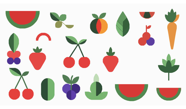Colorful bauhaus fruit and vegetable seamless icon pattern abstract organic food vector set