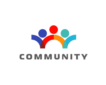 Community, business teamwork and people connect icon of team bridge, vector company emblem Community icon of people connection or collaboration concept of union network or partnership and friendship