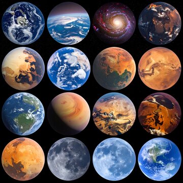 Collection of Planets and Celestial Bodies in Space.