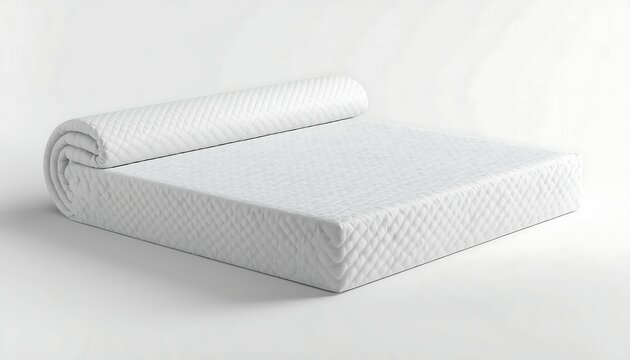 A new white memory foam mattress topper is partially unrolled, showcasing its texture and comfort on a light background.