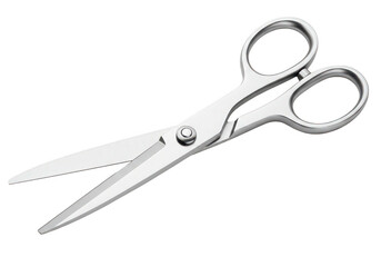 Fototapeta premium A silver pair of scissors is displayed at an angle showcasing its sleek design on transparent background