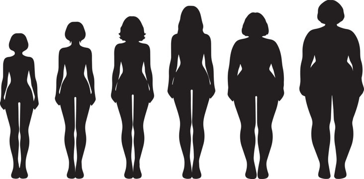 Female Body Silhouette Set Different Sizes Body Types Fashion Size Chart Women Figures Vector