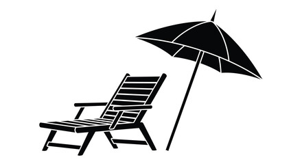 Beach chair and parasol create a relaxing summer scene silhouette © Sogir