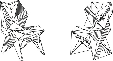 Geometric polygonal chair line art sketches with detailed faceted textures and professional minimalist composition. © Munna_SH