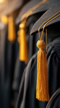 Close-up of graduation cap with gold tassel for ceremony background banner and education celebration design National Dissertation Day