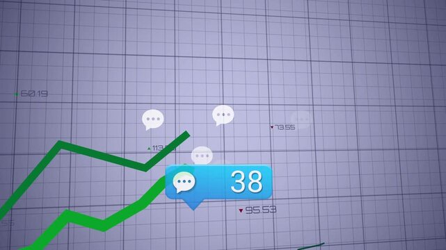 On 8 update, blue bubble counting up while green graph rising, showing message activity