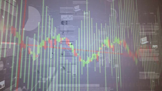 On live data arriving finance dashboard updating green bars red trend line candles tracking index