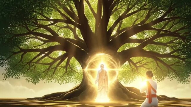 Guru Blessing Under Bodhi Tree &ndash; Divine Guru Purnima Art 4k videos 