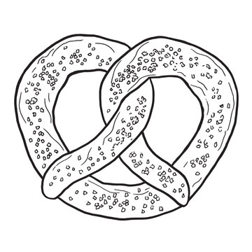 Tasty pretzel with salt. Hand drow modern vector illustration.