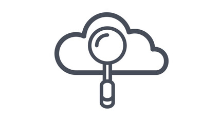 Minimalist black vector icon of a cloud with a magnifying glass, representing cloud search, data analysis, and information retrieval in cloud computing and storage services. Scalable illustration. © MDNABIULISLAM