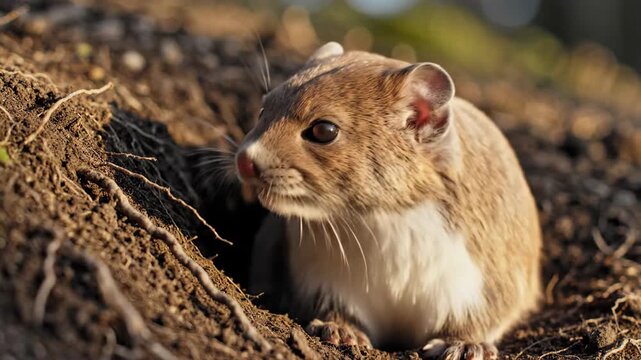 Curious Ermine Peeking from Burrow Entrance