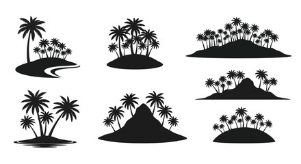 Obraz premium Black silhouettes of various tropical islands with palm trees