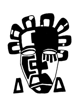 Bold African geometric line art mask, minimalist design